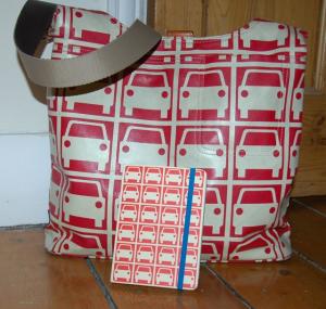 Orla Kiely bag and journal - red car print