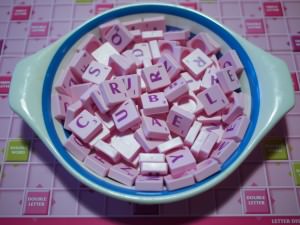 pink Scrabble tiles