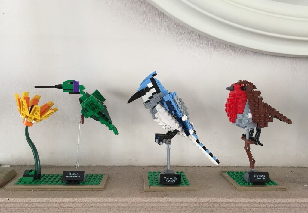 three Lego Ideas Birds on stands