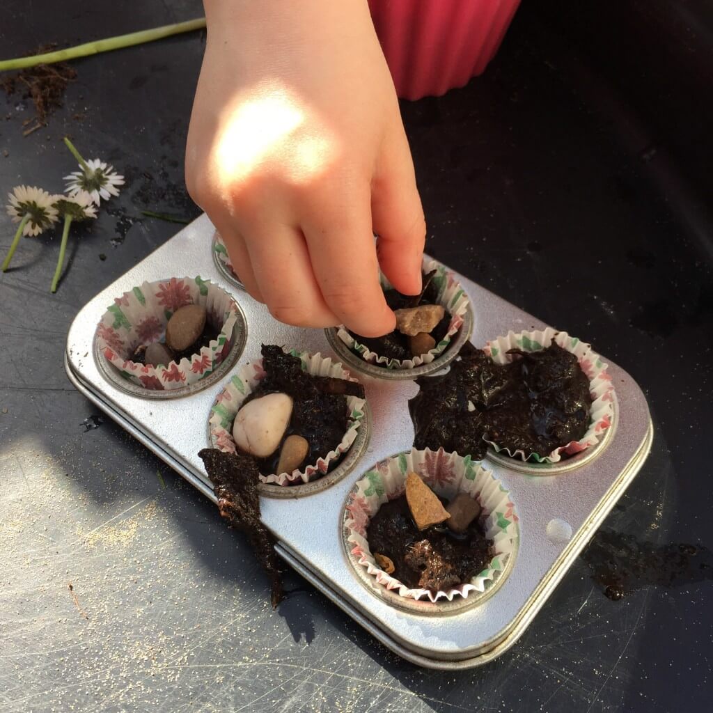 mud cakes for our fairy garden
