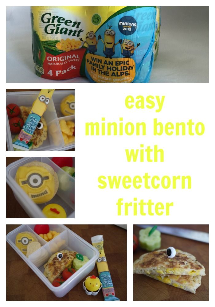 minion bento with sweetcorn fritter