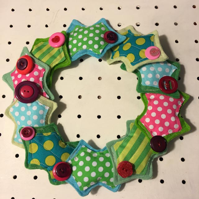 Fabric holly and ivy wreath