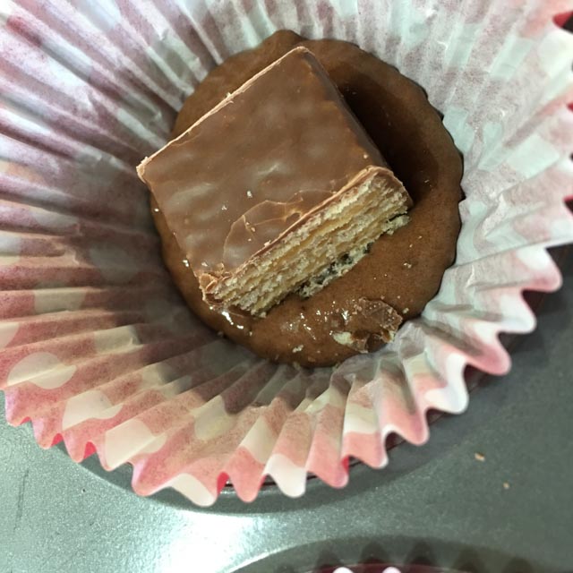 Tunnocks Caramel Wafer chocolate cupcake in chocolate cake batter