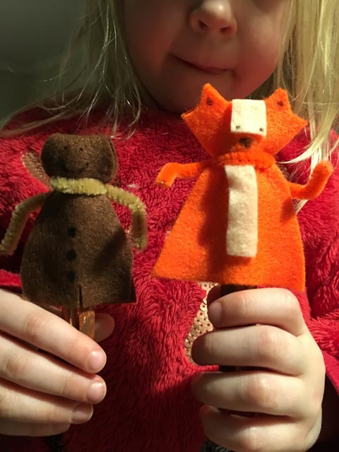 gingerbread boy and fox peg doll