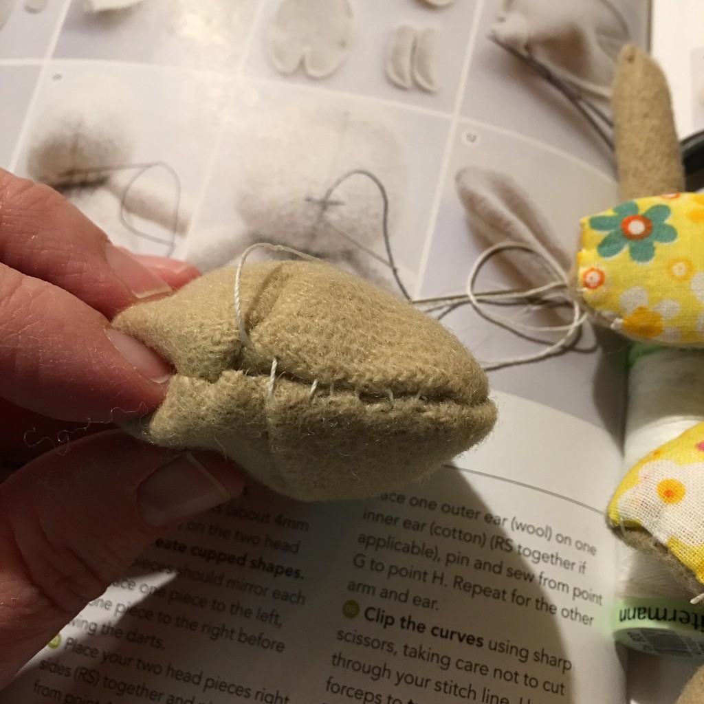 Stitching an Easter bunny